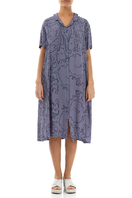 Collar Violet Floral Viscose Dress