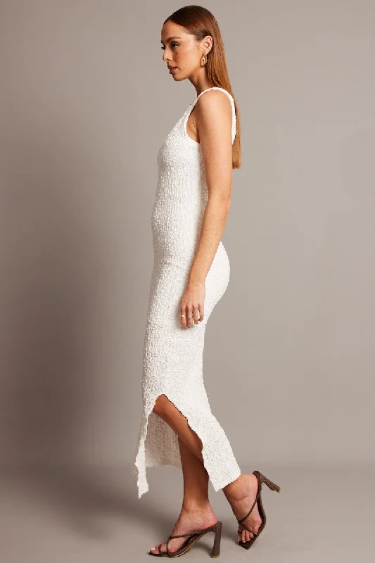 White Bodycon Dress Sleeveless Textured